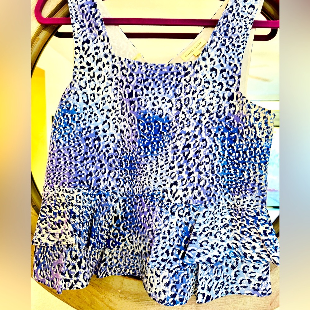 Rebecca Taylor Leopard Print Blue and White Women's Top